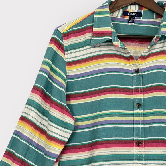Chaps Button Up Top Women XL Multicolor Striped Cotton Thick Long Sleeve AA84 - Picture 8 of 10